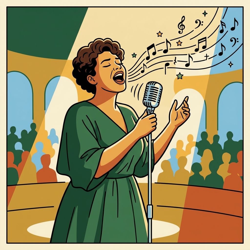 AI mnemonic illustration for the English word "singing"