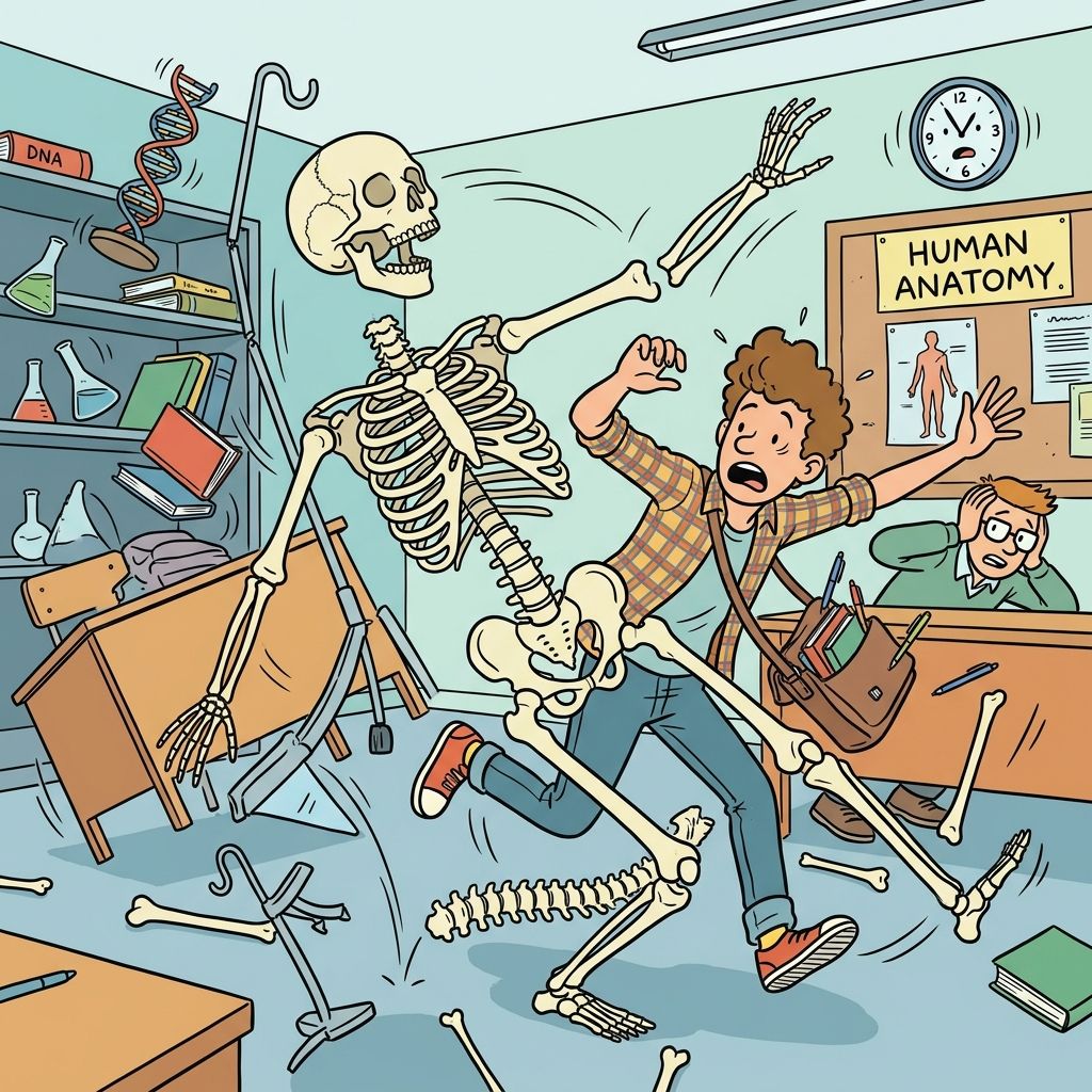 AI mnemonic illustration for the English word "skeleton"