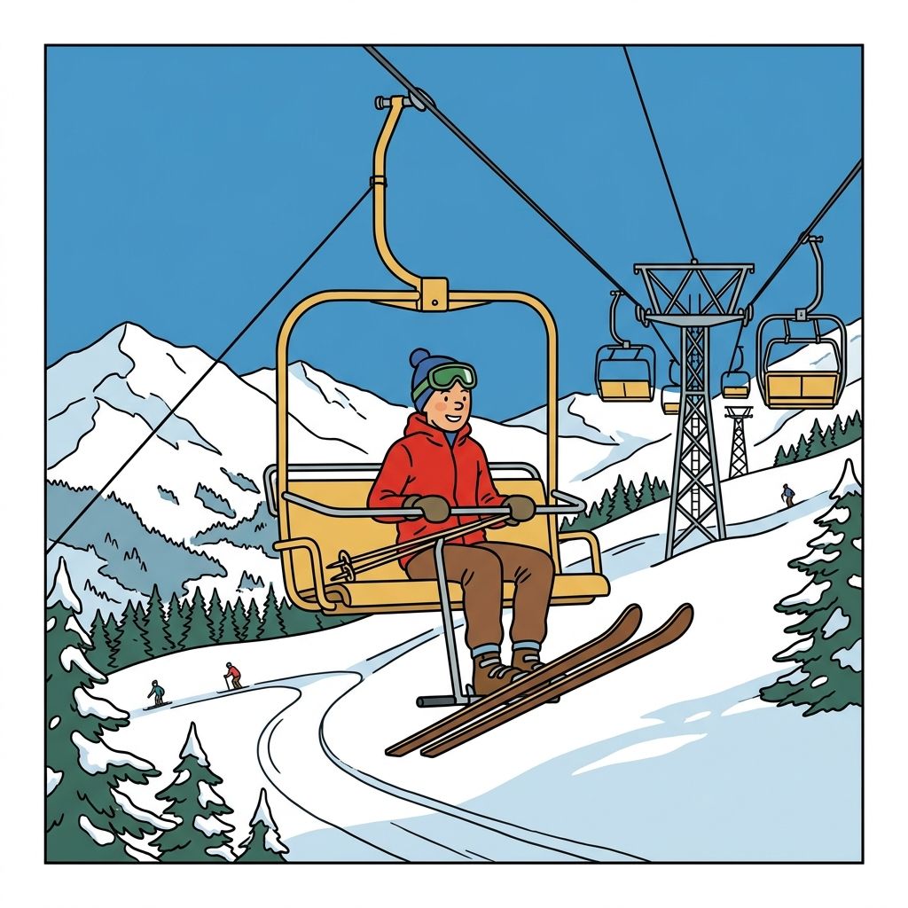 AI mnemonic illustration for the English word "ski lift"