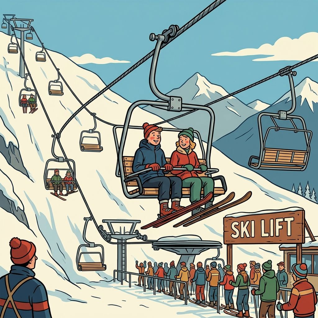 AI mnemonic illustration for the English word "ski lift"