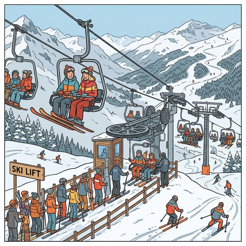 AI mnemonic illustration for the English word "ski lift"