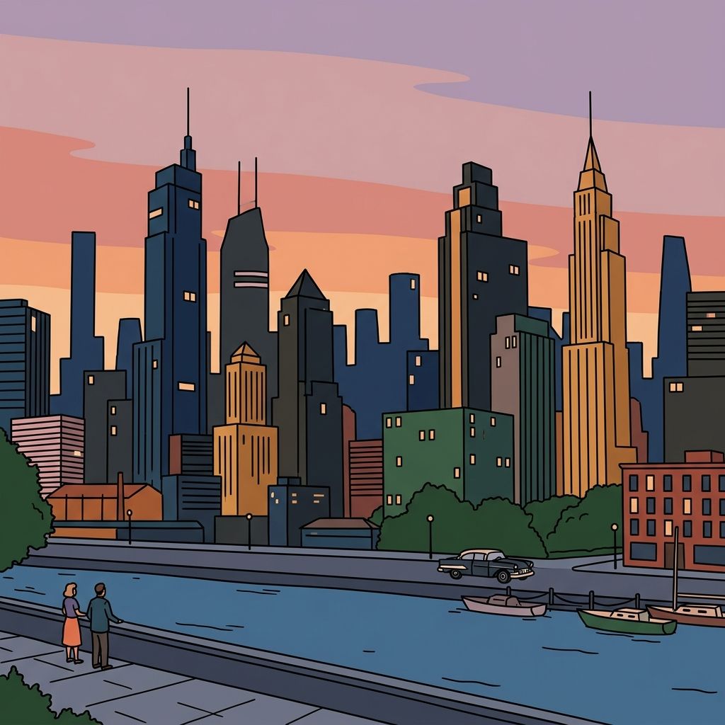 AI mnemonic illustration for the English word "skyline"