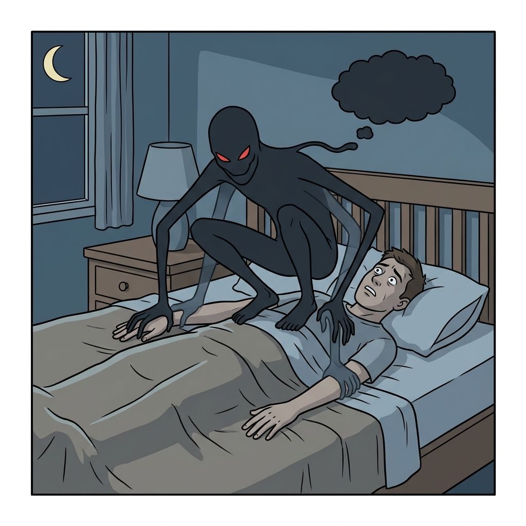 AI mnemonic illustration for the English word "sleep paralysis"