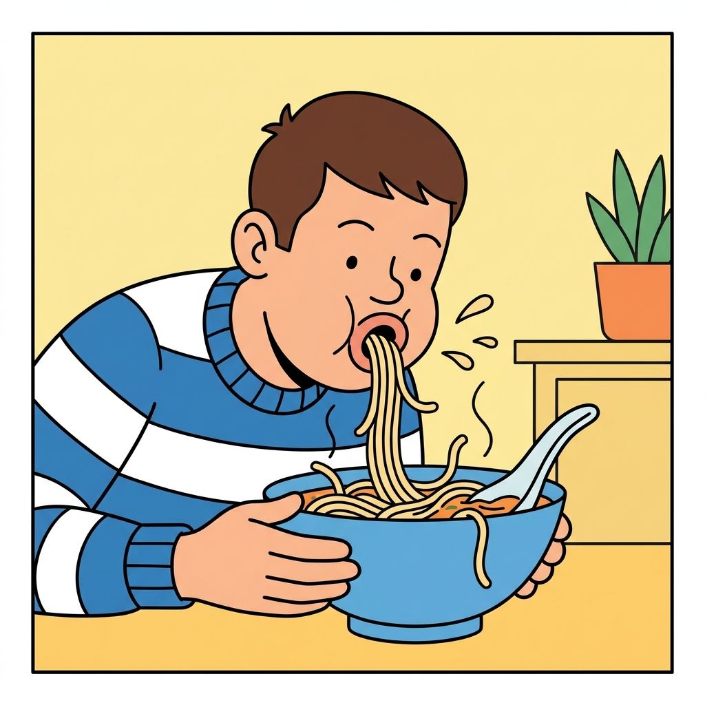 AI mnemonic illustration for the English word "slurping"