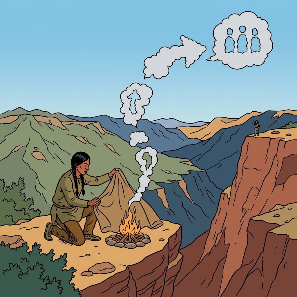 AI mnemonic illustration for the English word "smoke signal"