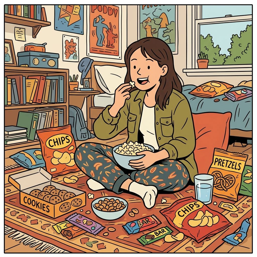 AI mnemonic illustration for the English word "snacks"