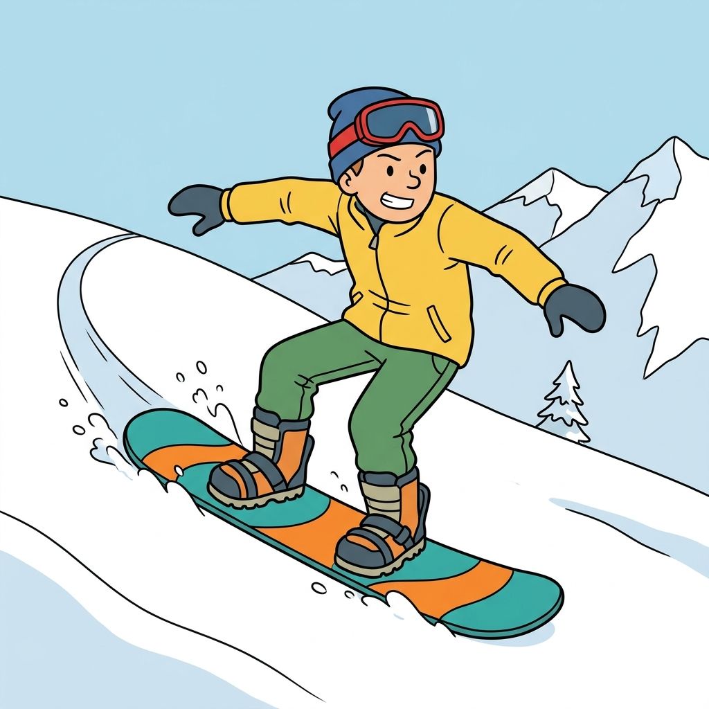 AI mnemonic illustration for the English word "snowboard"