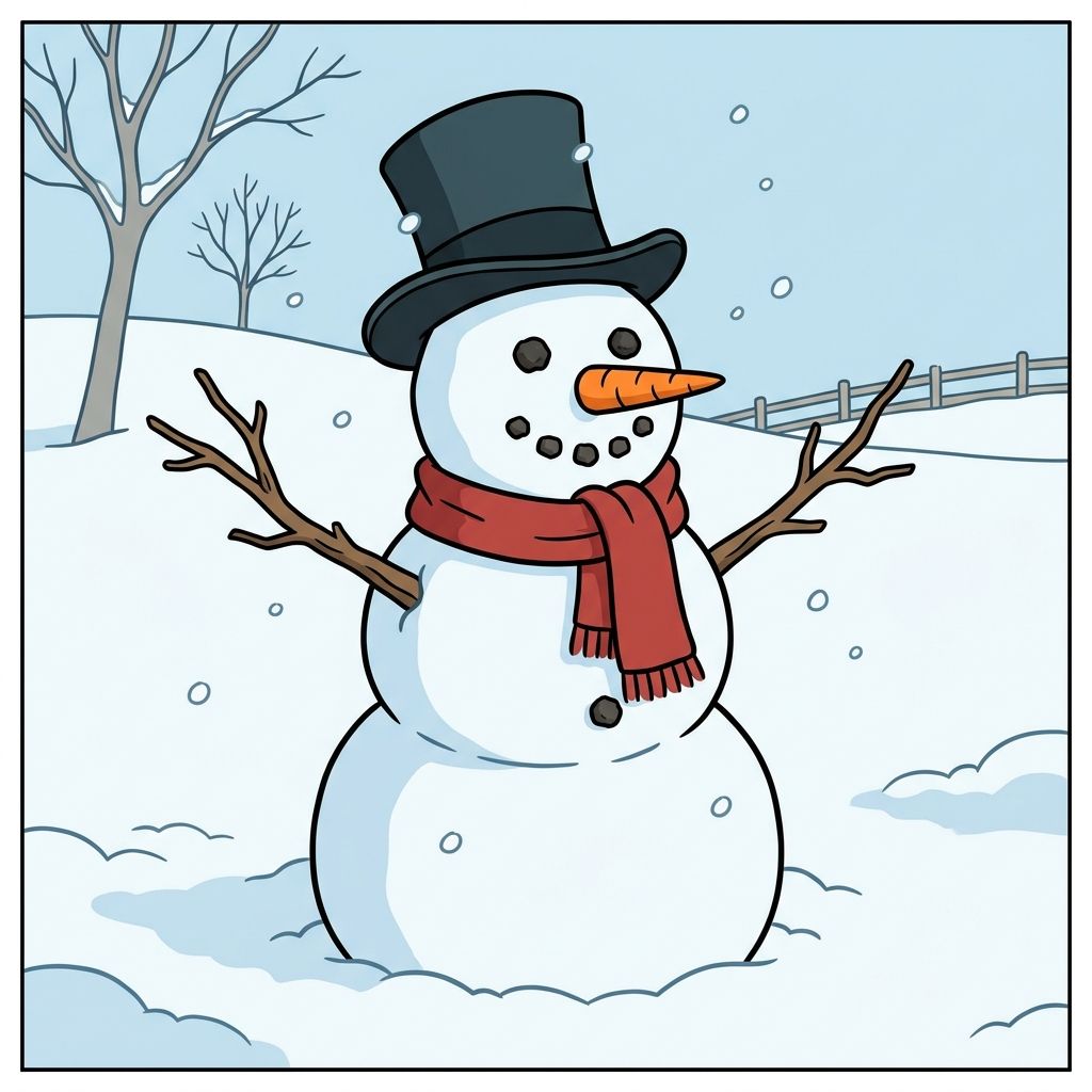AI mnemonic illustration for the English word "snowman"