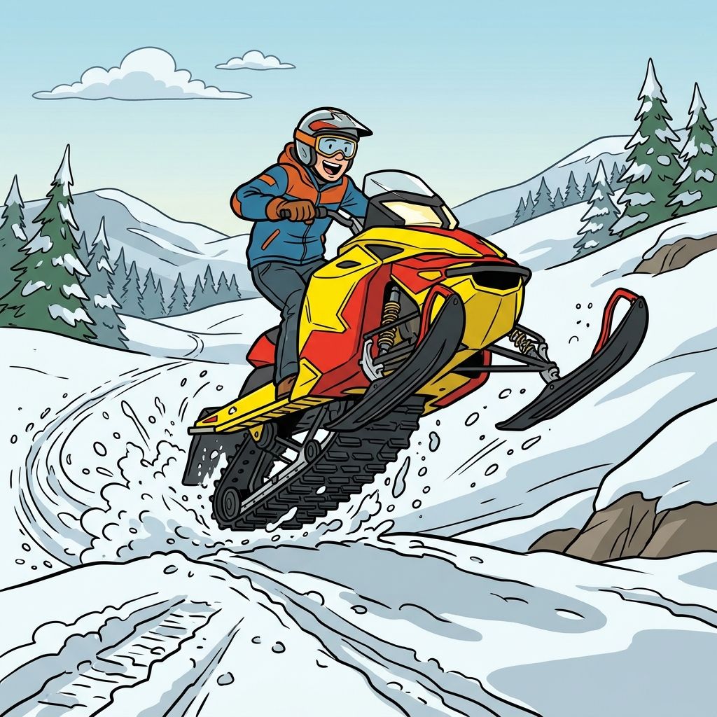 AI mnemonic illustration for the English word "snowmobile"