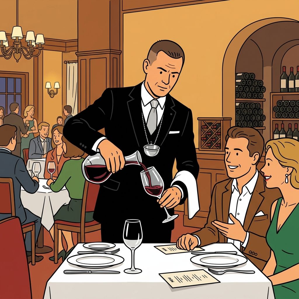 AI mnemonic illustration for the English word "sommelier"