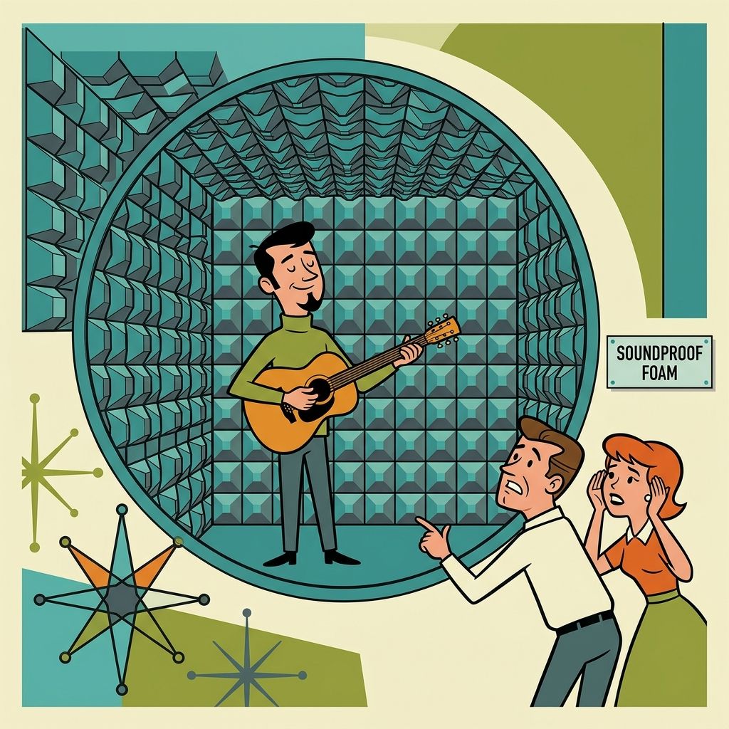 AI mnemonic illustration for the English word "soundproof foam"