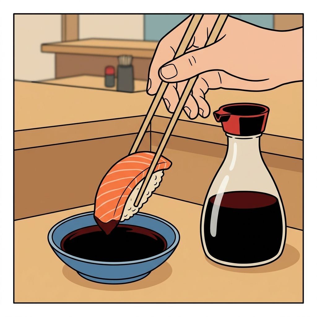 AI mnemonic illustration for the English word "soy sauce"