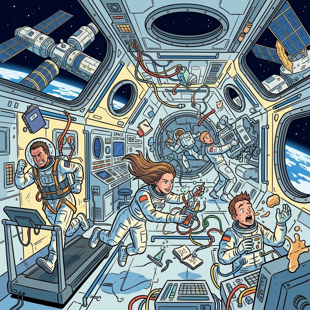 AI mnemonic illustration for the English word "space station"