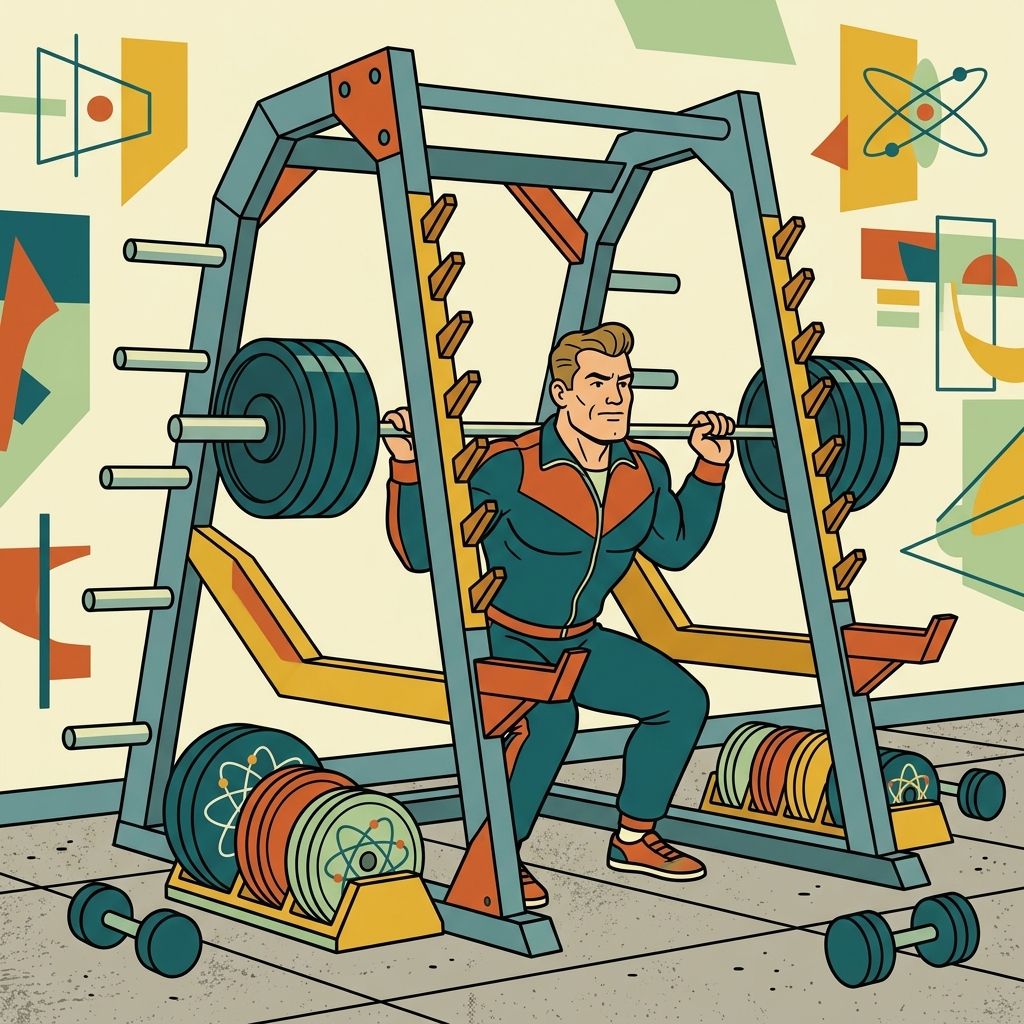 AI mnemonic illustration for the English word "squat rack"