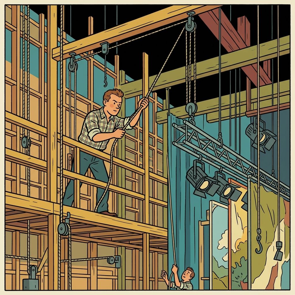 AI mnemonic illustration for the English word "stage rigging"