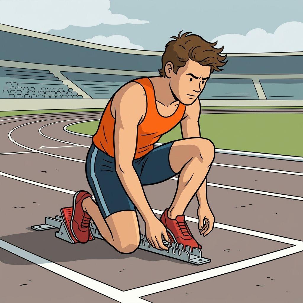 AI mnemonic illustration for the English word "starting block"