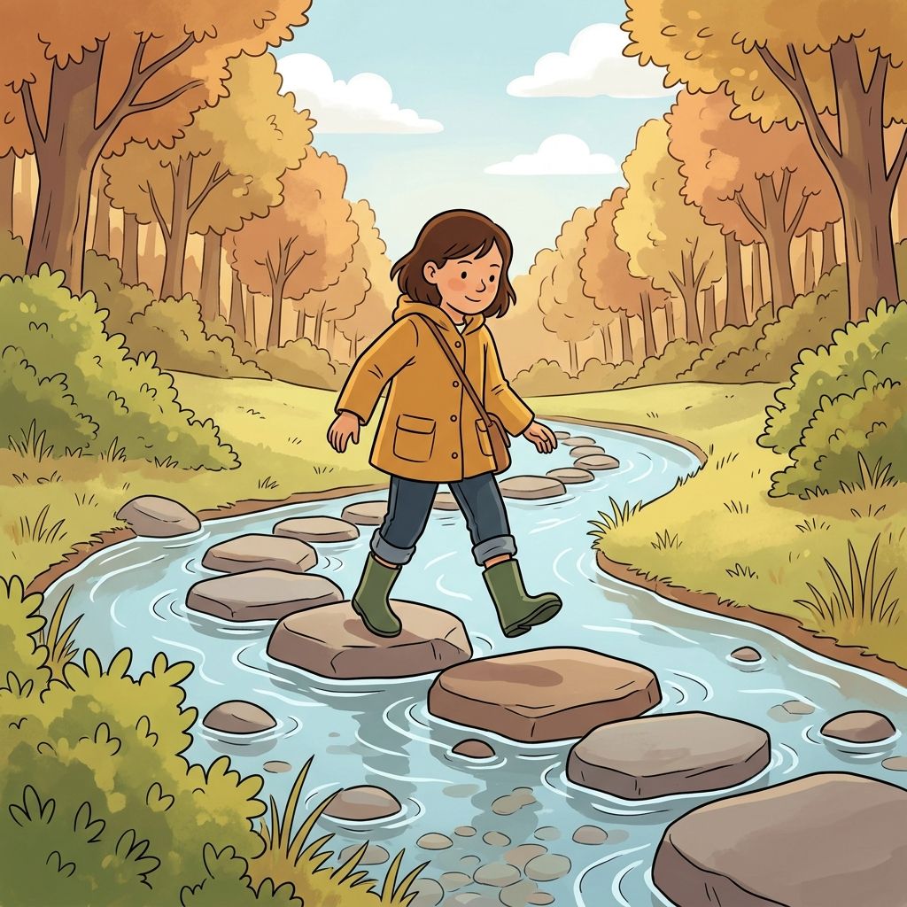 AI mnemonic illustration for the English word "stepping stones"