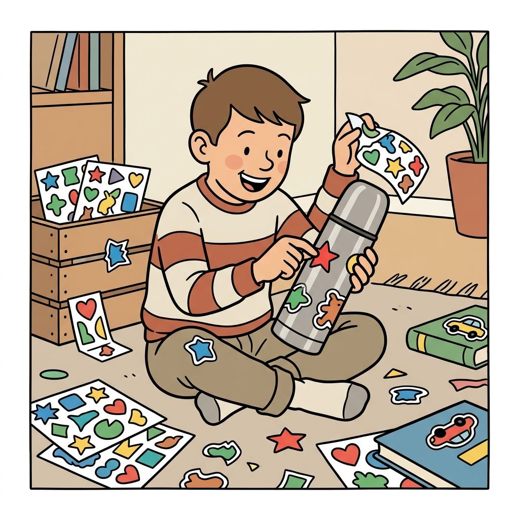 AI mnemonic illustration for the English word "stickers"