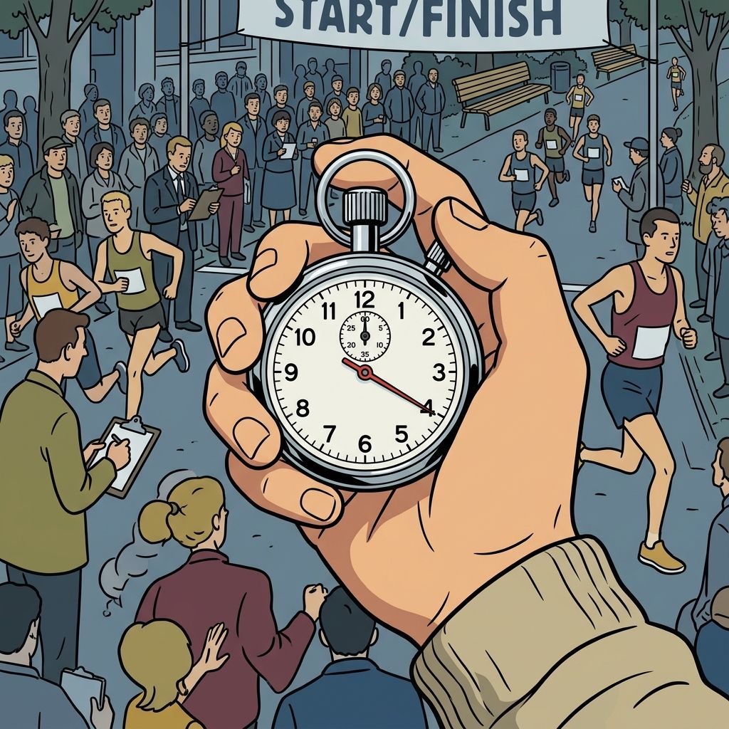 AI mnemonic illustration for the English word "stopwatch"