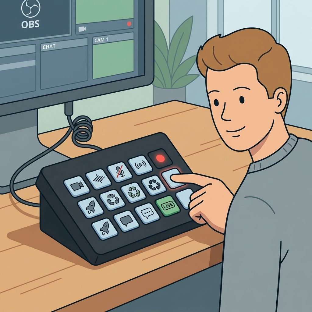 AI mnemonic illustration for the English word "stream deck"