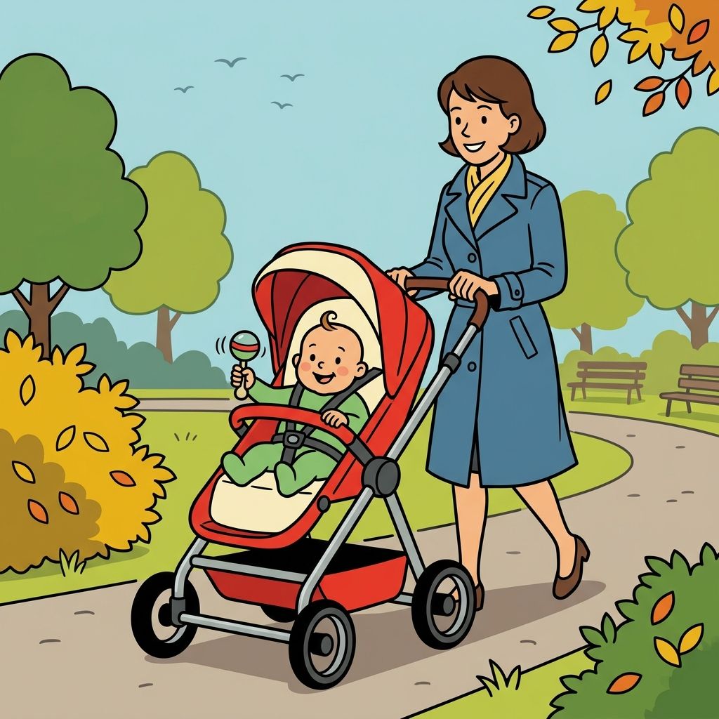 AI mnemonic illustration for the English word "stroller"