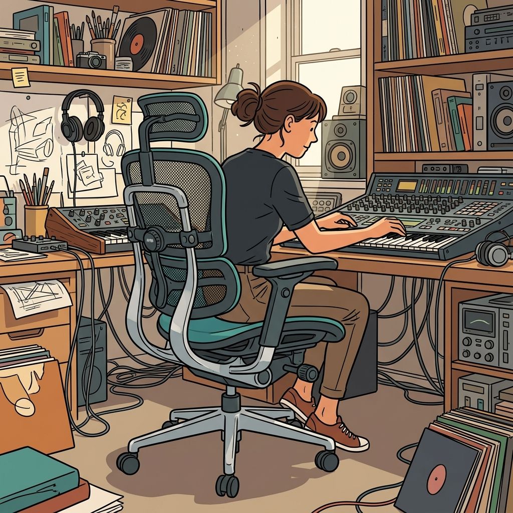 AI mnemonic illustration for the English word "studio chair"