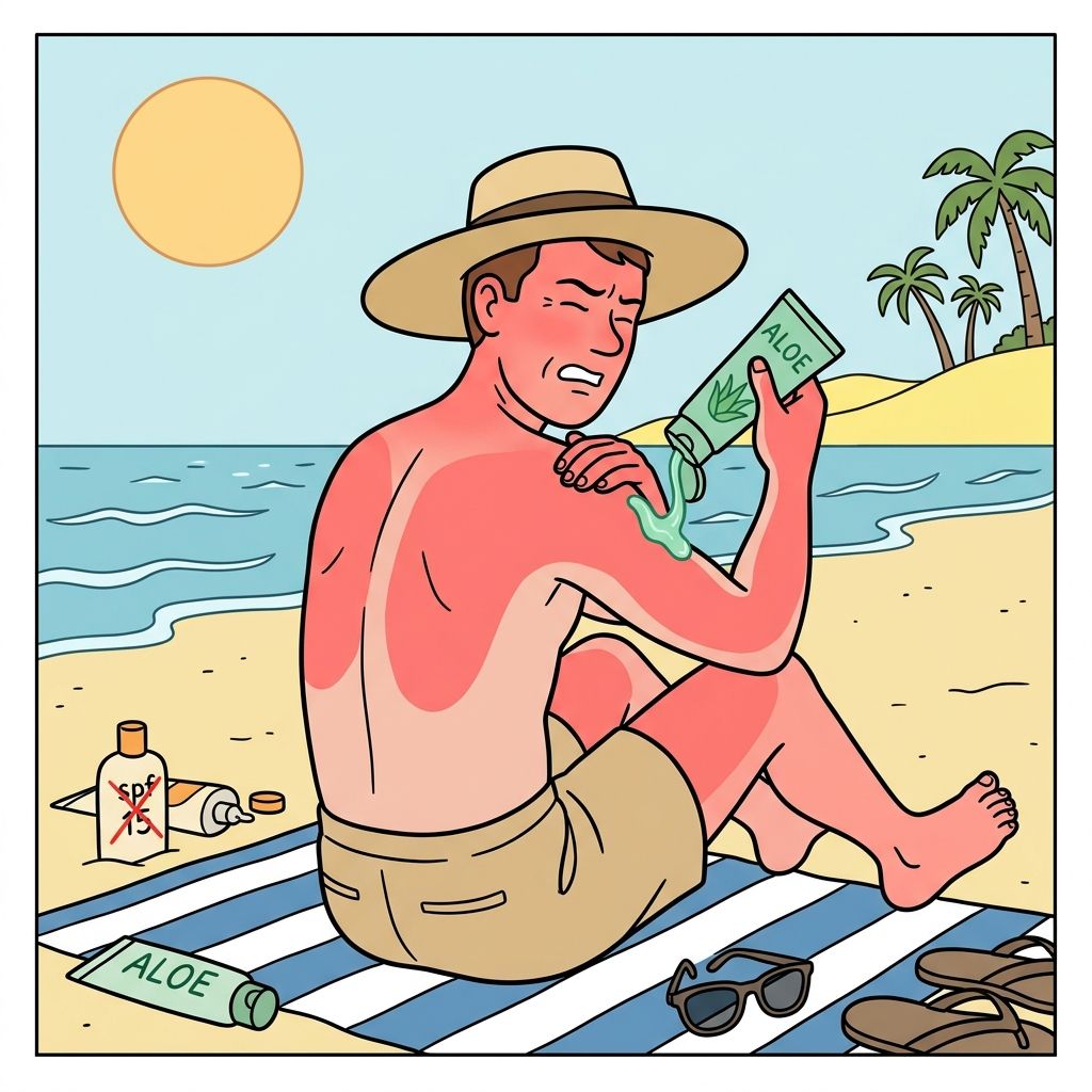 AI mnemonic illustration for the English word "sunburn"