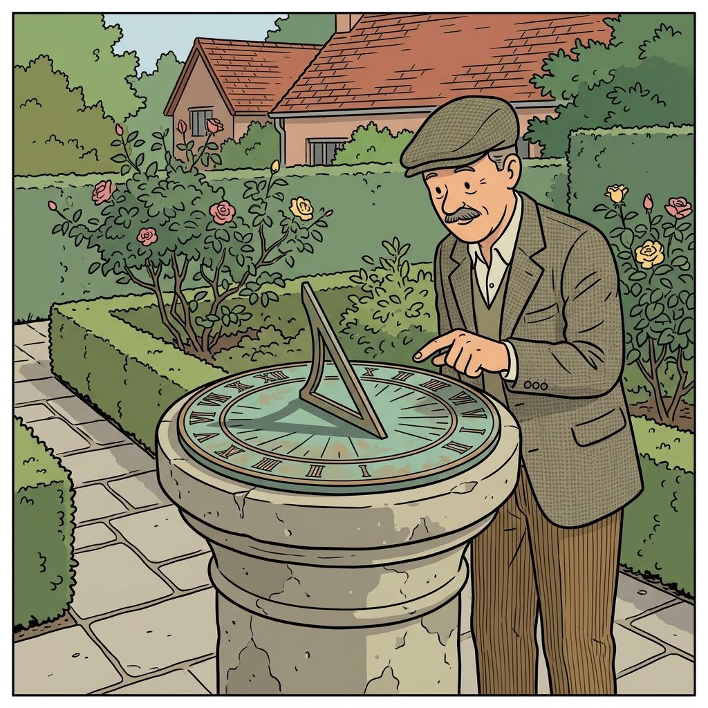 AI mnemonic illustration for the English word "sundial"