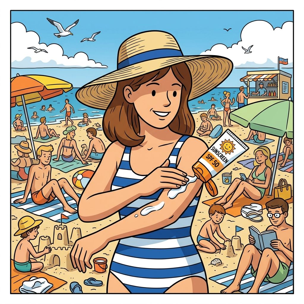 AI mnemonic illustration for the English word "sunscreen"