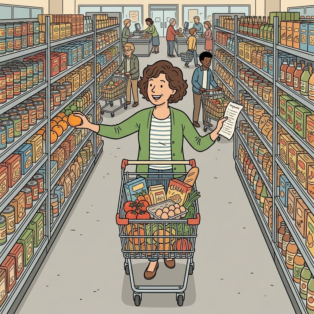 AI mnemonic illustration for the English word "supermarket"
