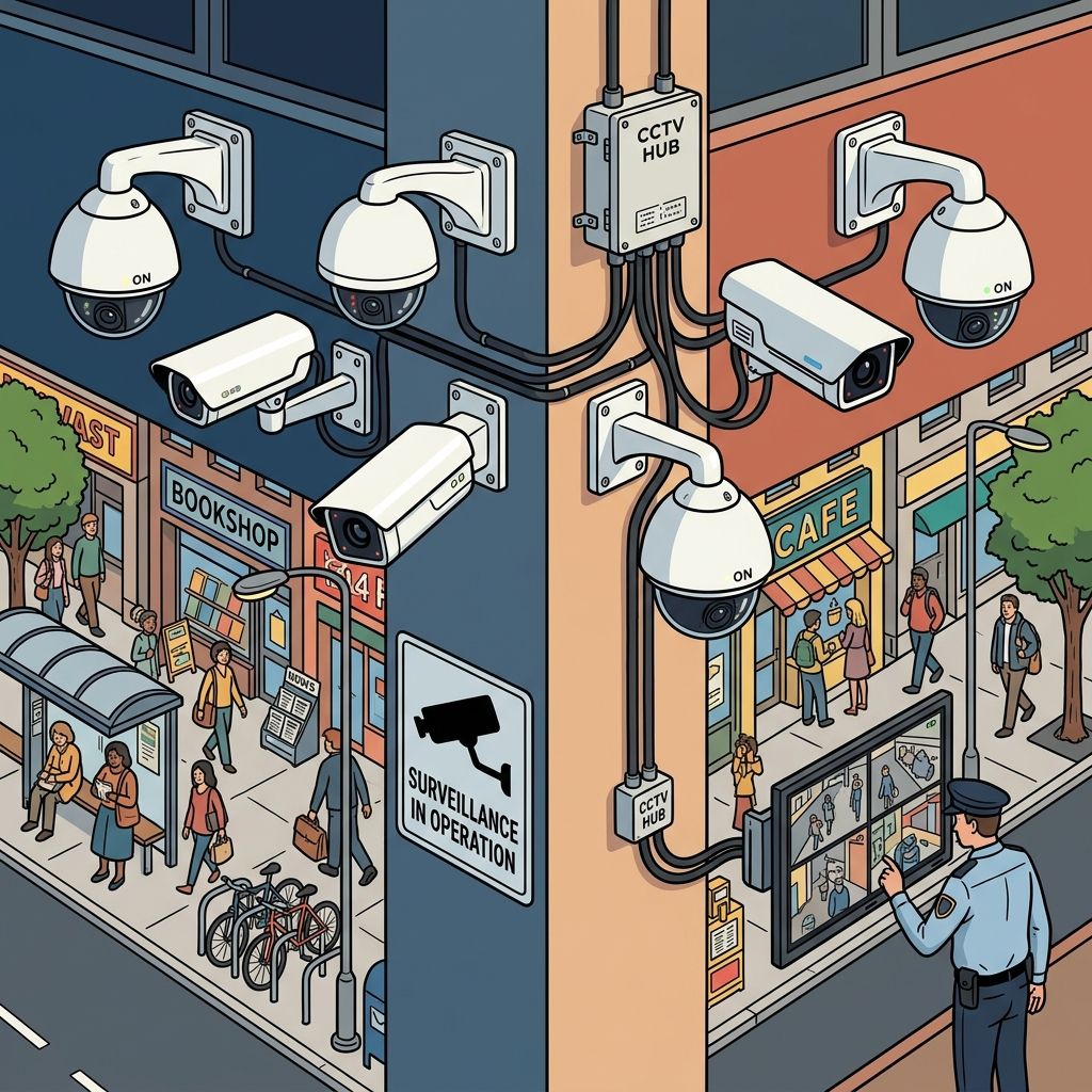 AI mnemonic illustration for the English word "surveillance camera"