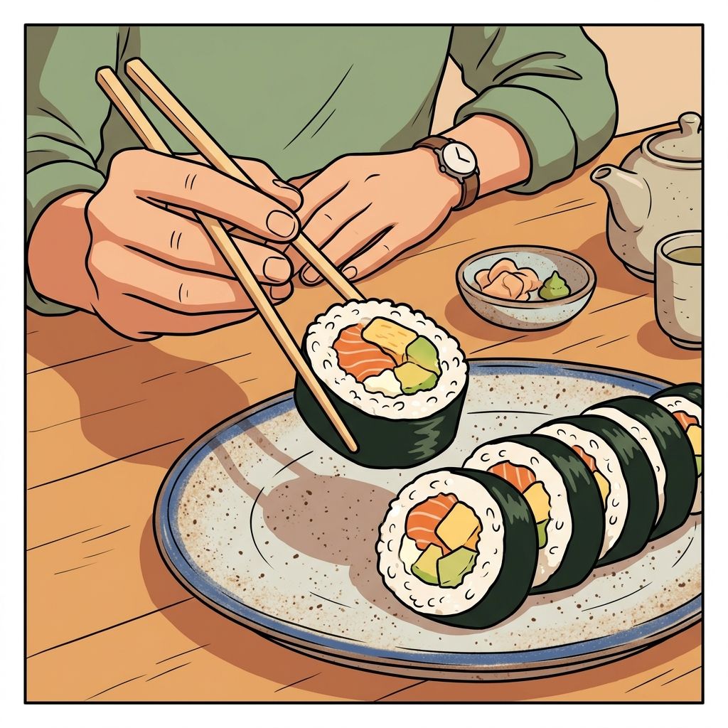 AI mnemonic illustration for the English word "sushi roll"