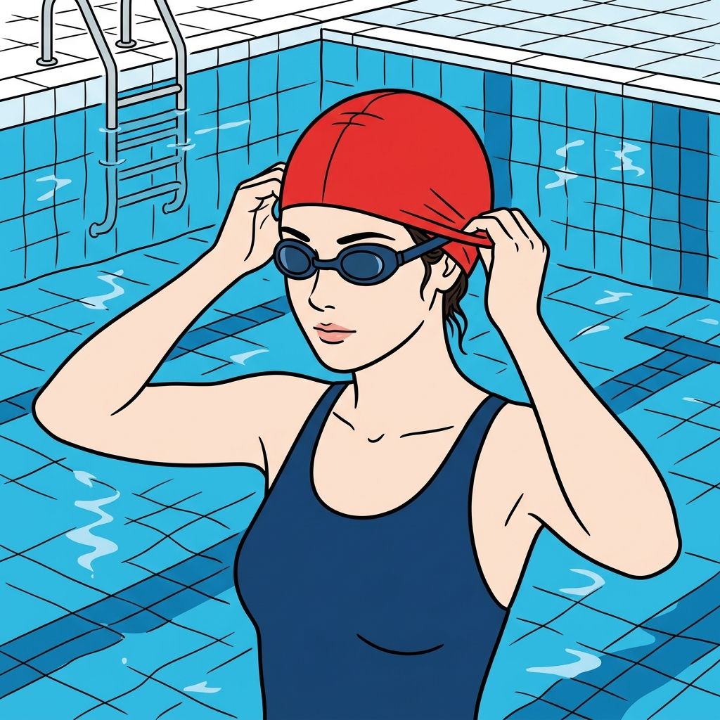 AI mnemonic illustration for the English word "swim cap"