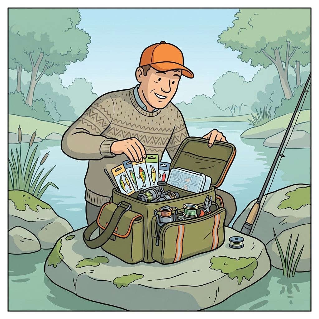 AI mnemonic illustration for the English word "tackle bag"