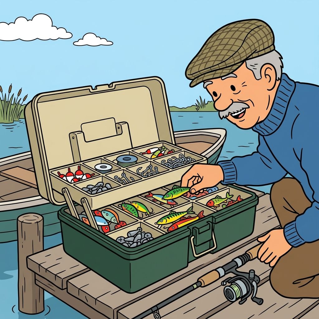 AI mnemonic illustration for the English word "tackle box"