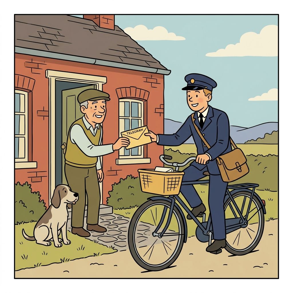 AI mnemonic illustration for the English word "telegram"