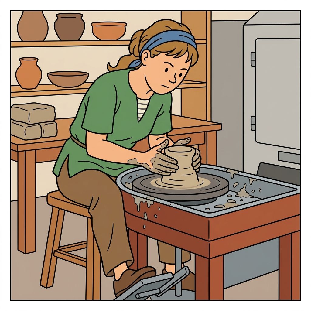 AI mnemonic illustration for the English word "throwing wheel"