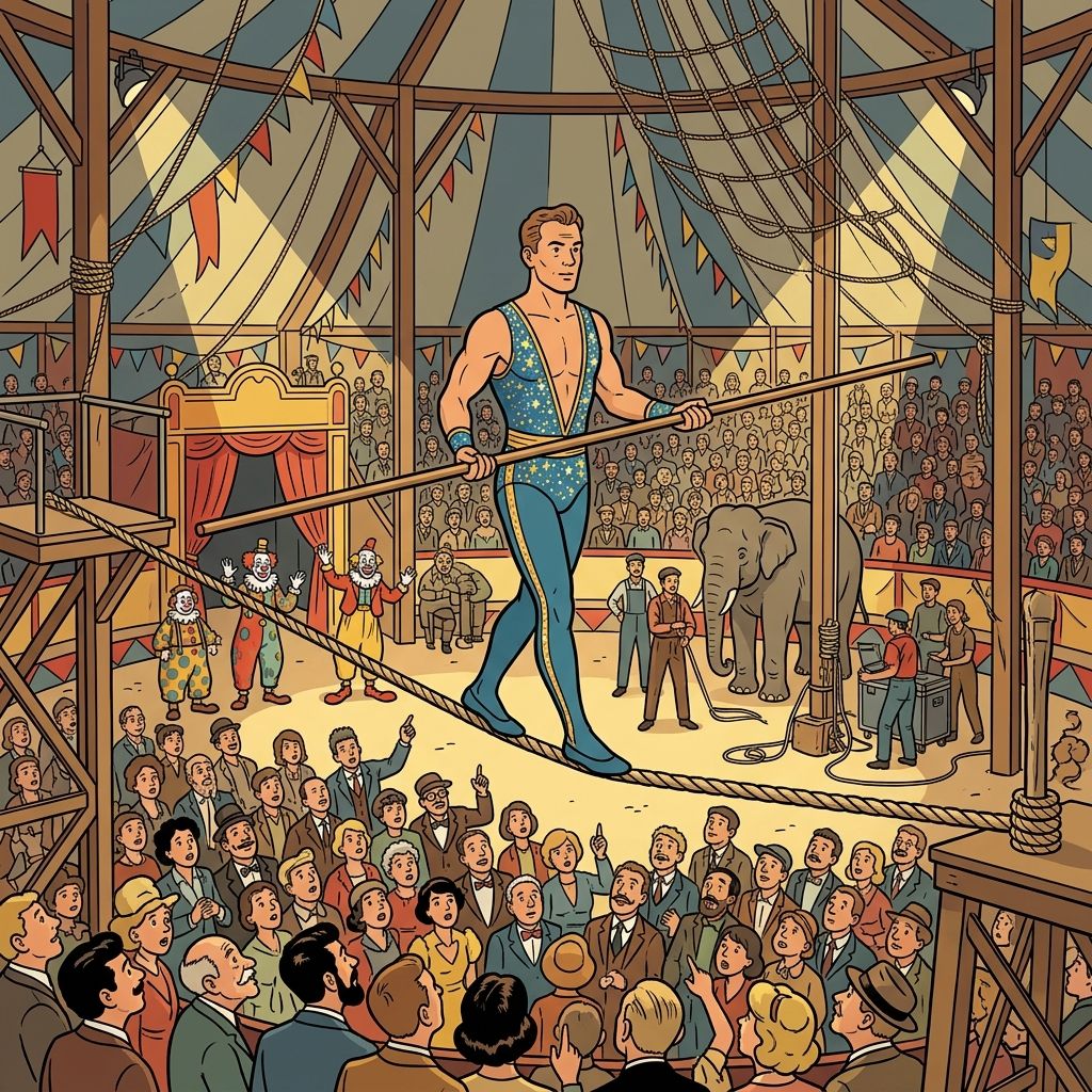 AI mnemonic illustration for the English word "tightrope"