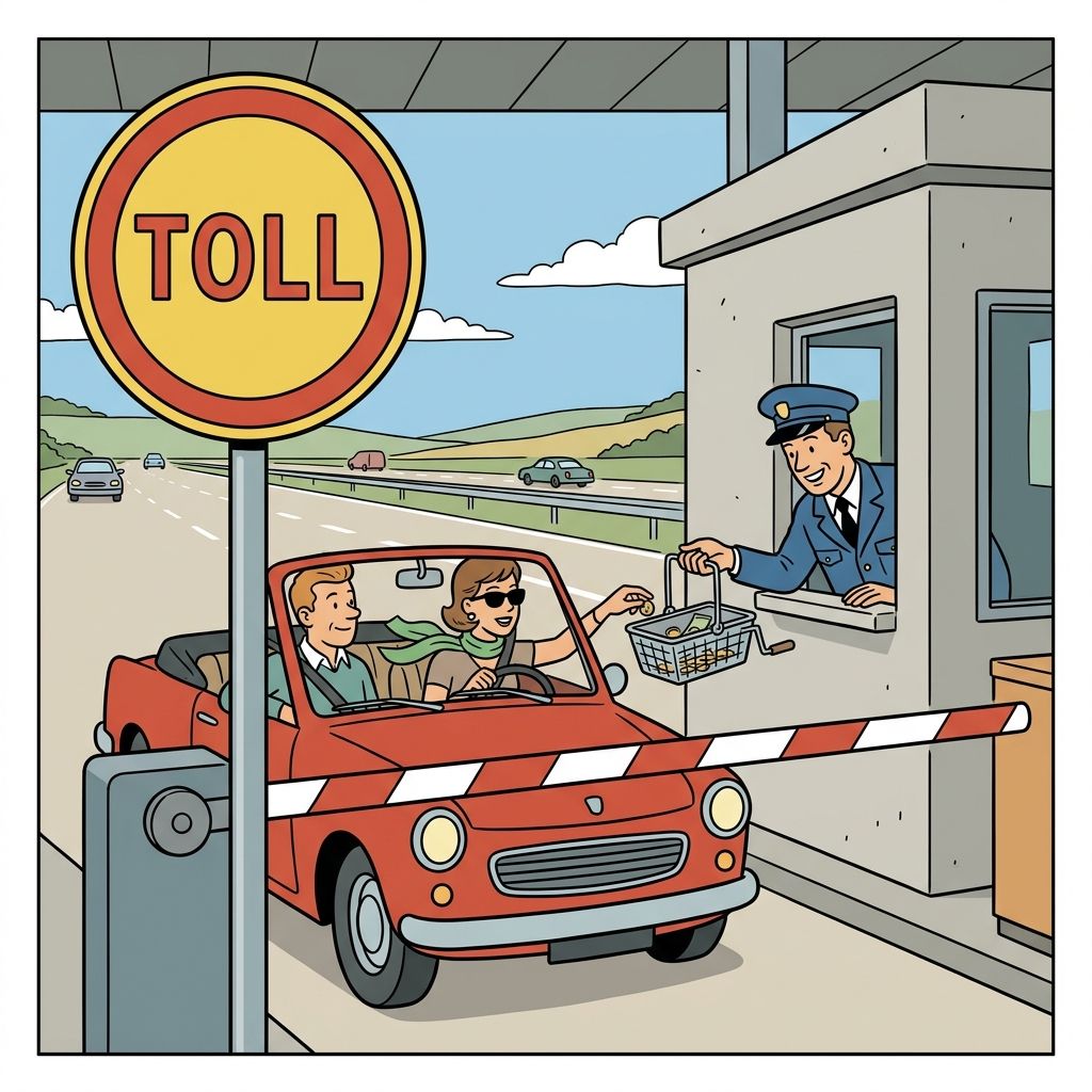 AI mnemonic illustration for the English word "toll road"