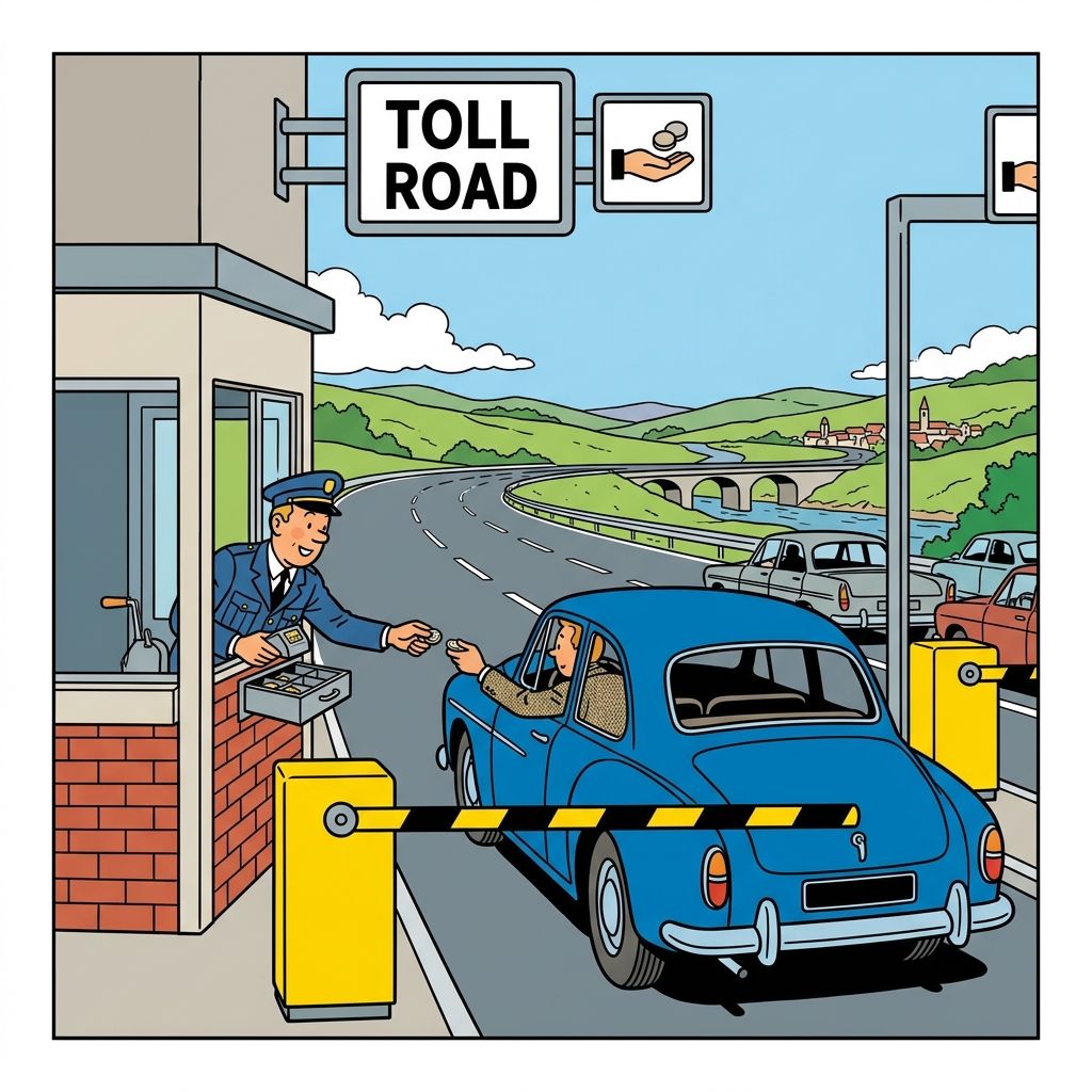AI mnemonic illustration for the English word "toll road"