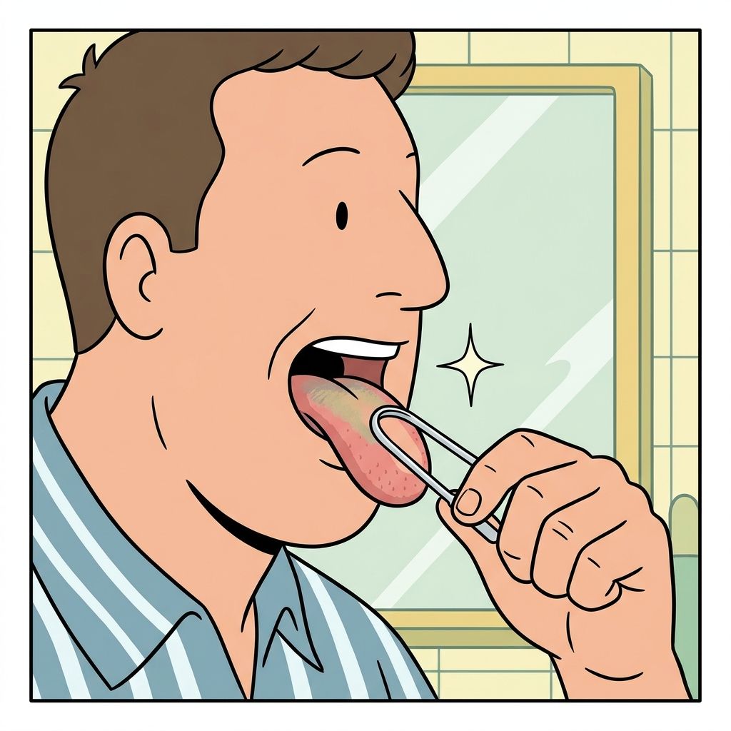 AI mnemonic illustration for the English word "tongue scraper"