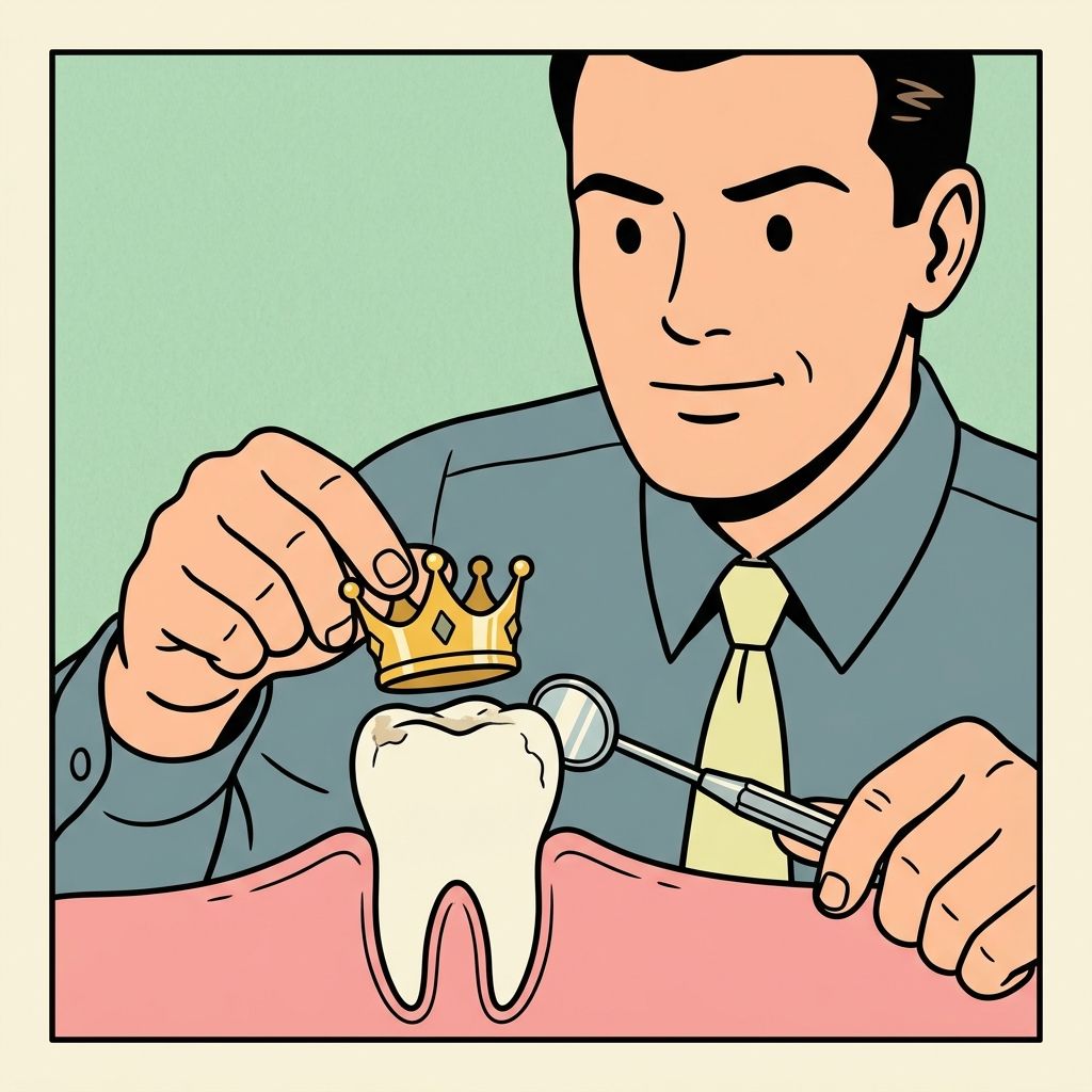 AI mnemonic illustration for the English word "tooth crown"