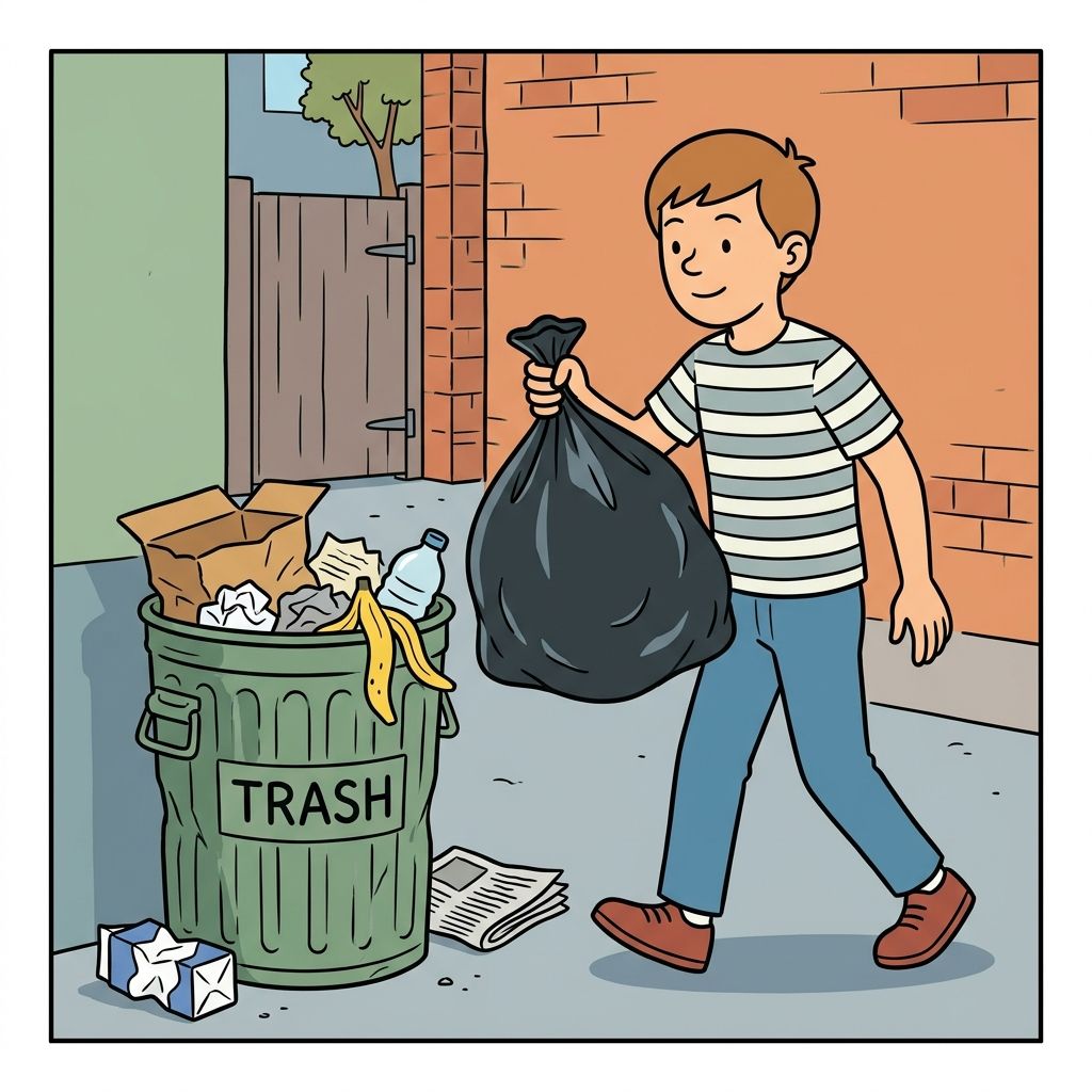 AI mnemonic illustration for the English word "trash"