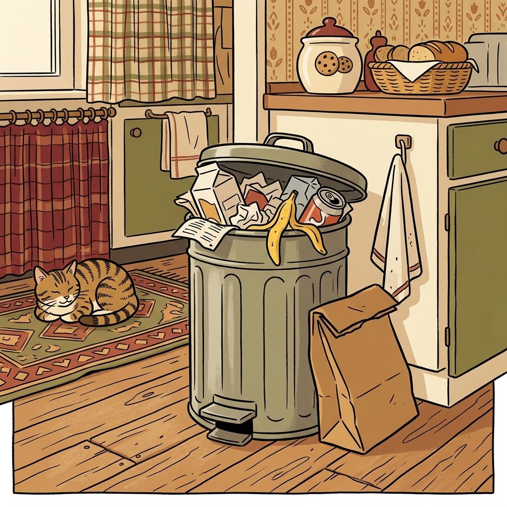 AI mnemonic illustration for the English word "trash can"