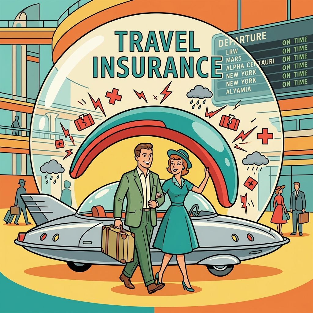 AI mnemonic illustration for the English word "travel insurance"