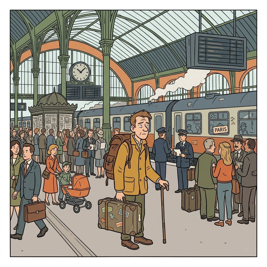 AI mnemonic illustration for the English word "traveler"