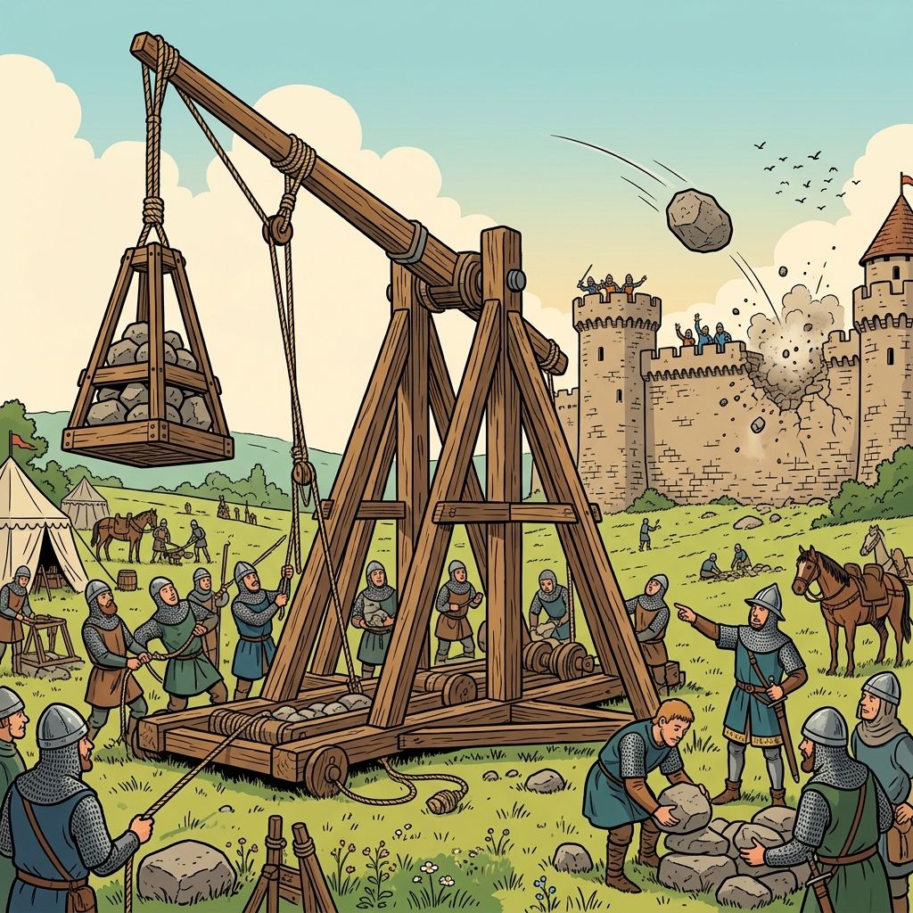 AI mnemonic illustration for the English word "trebuchet"