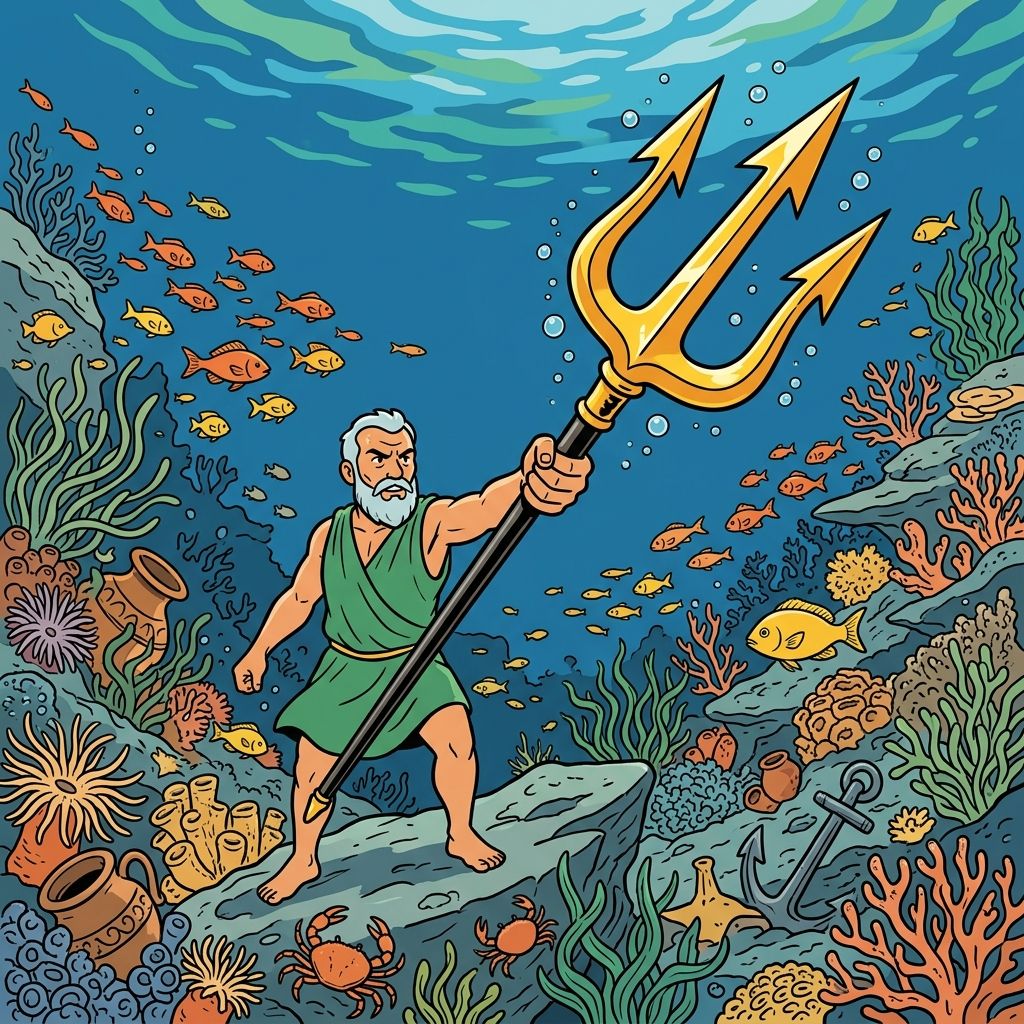 AI mnemonic illustration for the English word "trident"