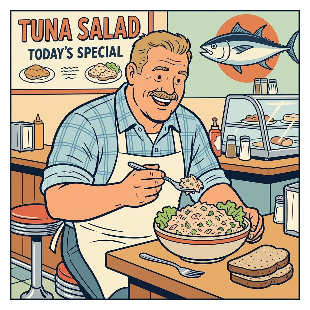 AI mnemonic illustration for the English word "tuna"