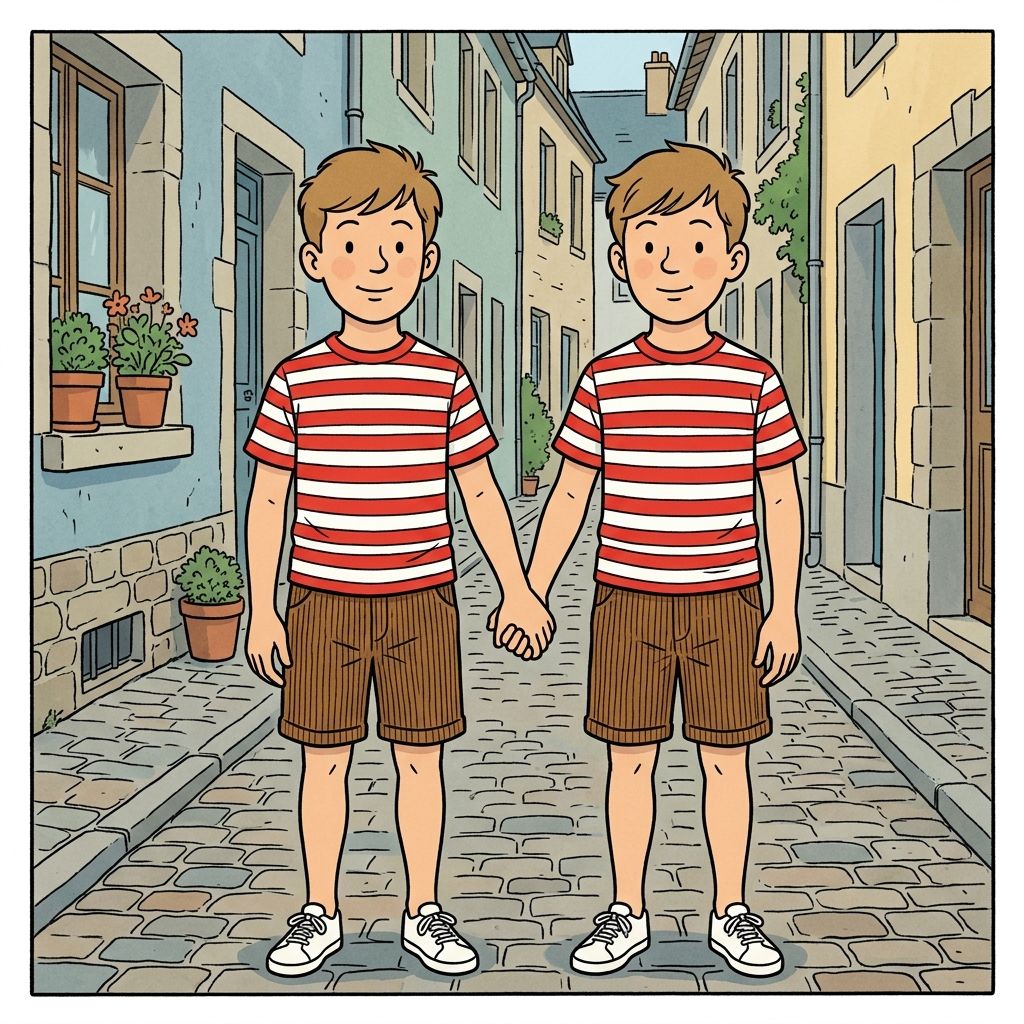 AI mnemonic illustration for the English word "twins"